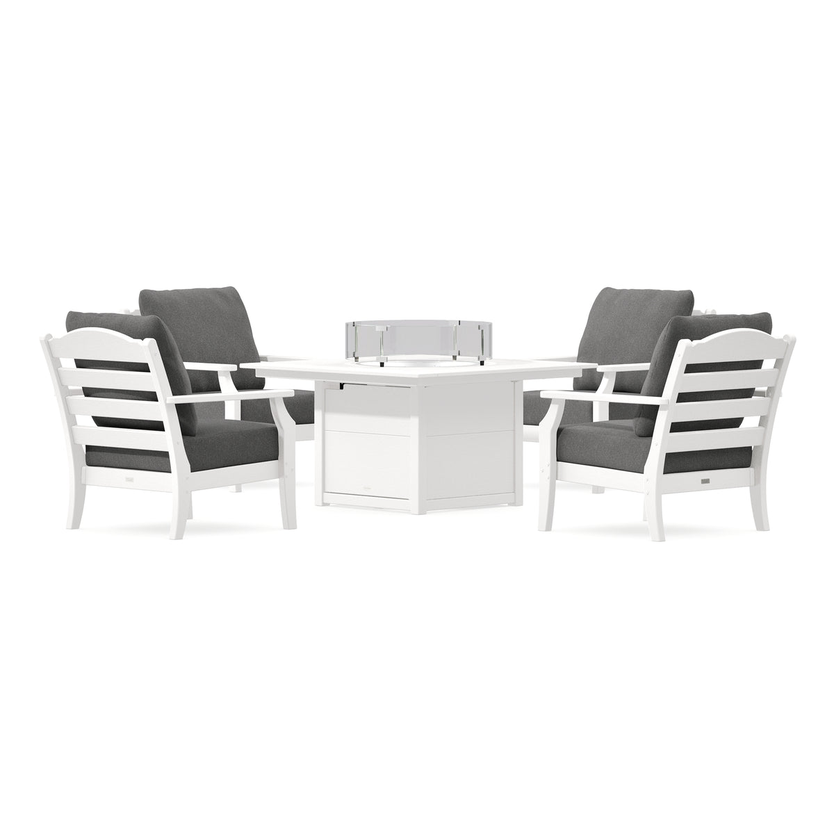 POLYWOOD Savannah 5-Piece Deep Seating Set with Fire Pit Table in Vintage White