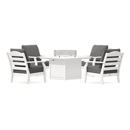 POLYWOOD Savannah 5-Piece Deep Seating Set with Fire Pit Table in Vintage White