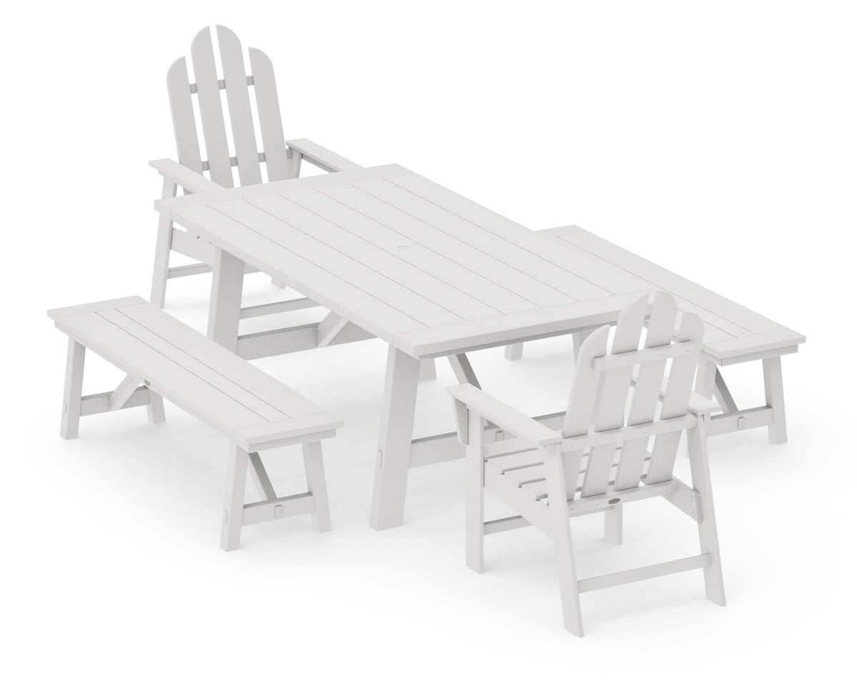 POLYWOOD Long Island 5-Piece Rustic Farmhouse Dining Set with Benches in Vintage White