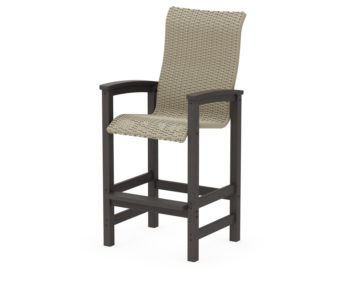 POLYWOOD Coastal Woven High-Back Bar Chair in Vintage Coffee / Dune Grass