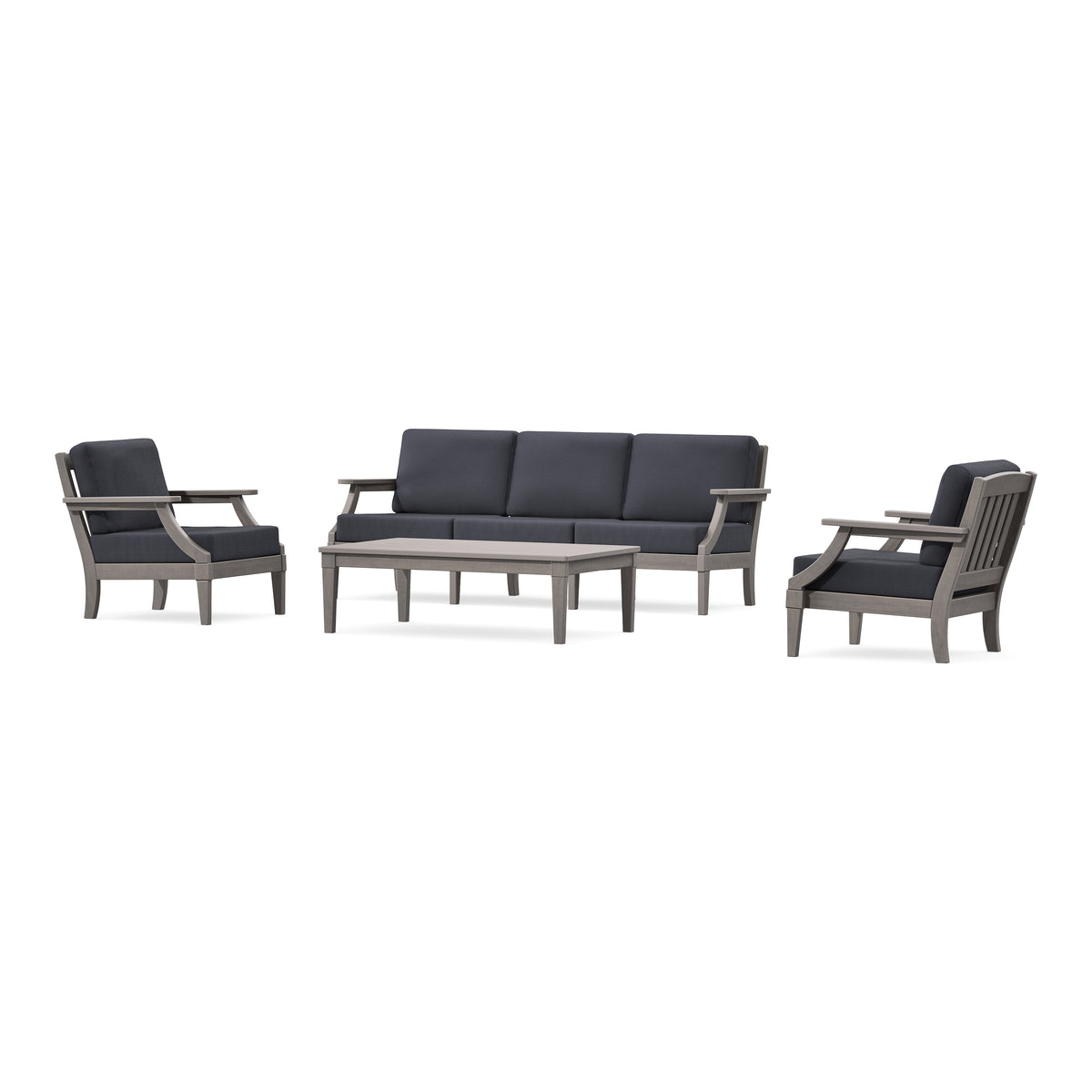 POLYWOOD PW Designer Series Estate 4-Piece Lounge Sofa Set in Driftwood / Midnight Linen