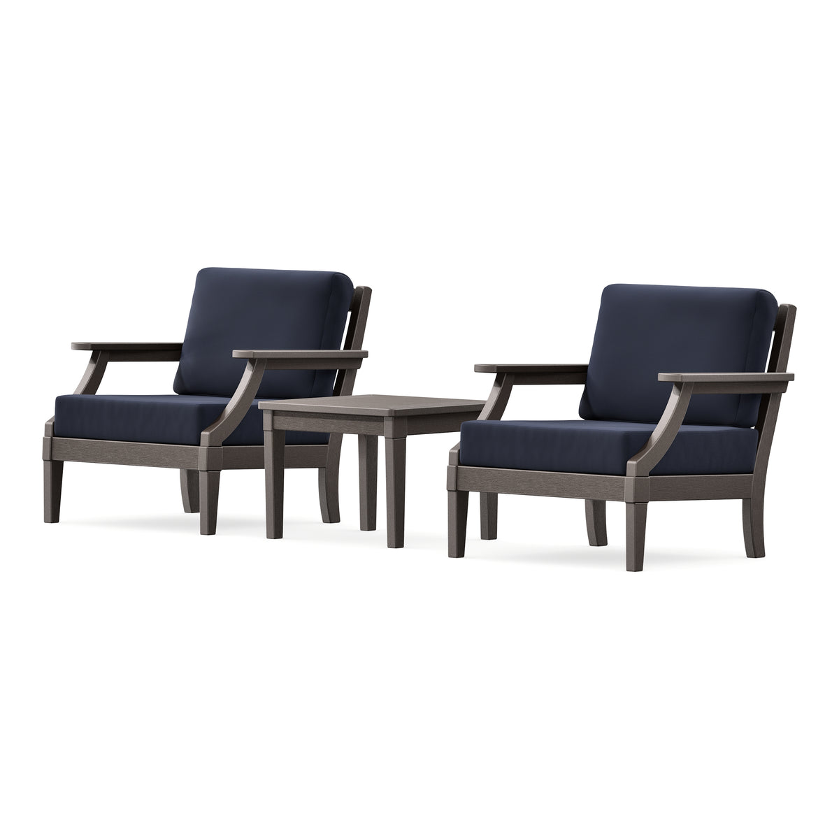 POLYWOOD PW Designer Series Estate 3-Piece Lounge Chair Set in Vintage Coffee / Navy