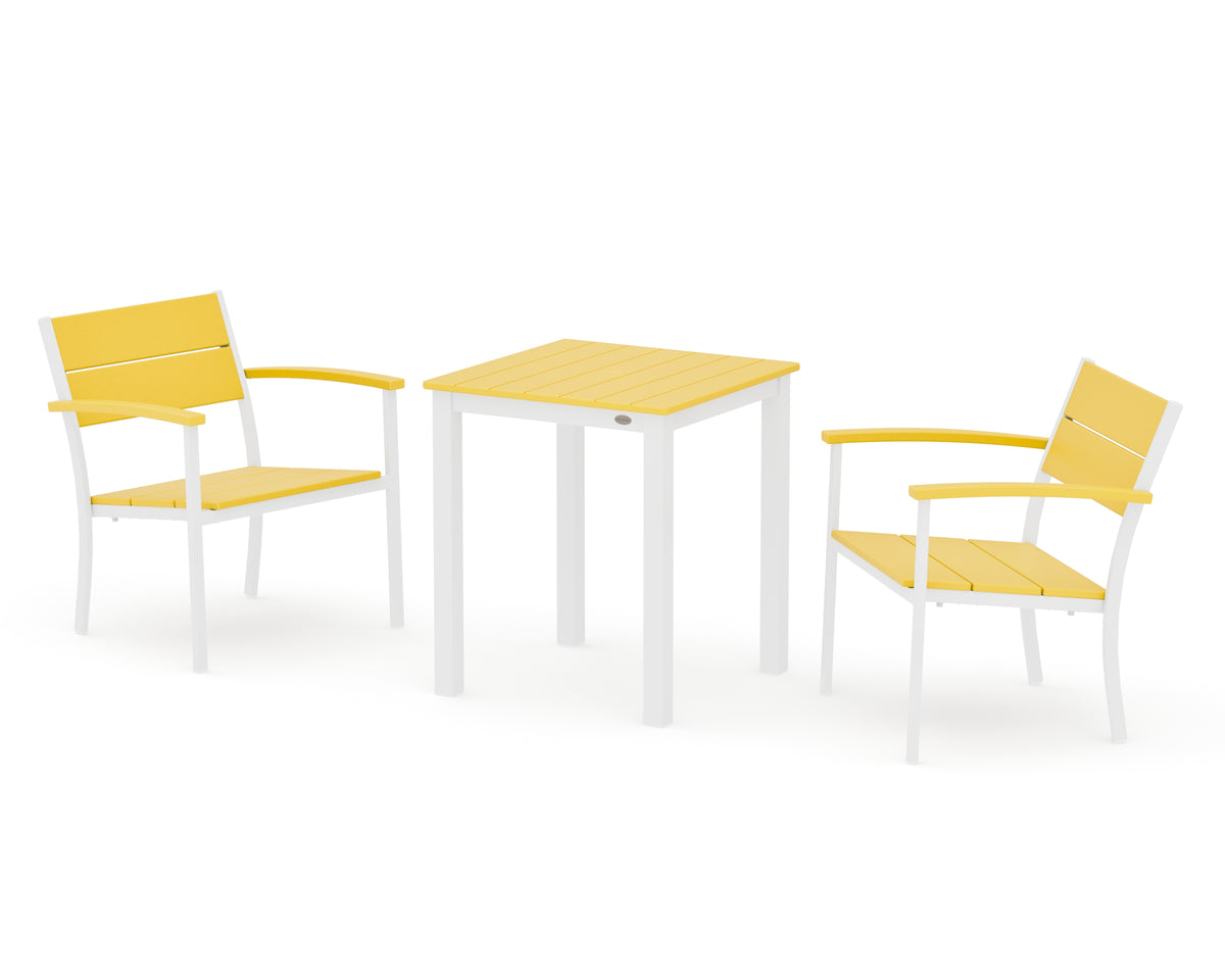 POLYWOOD Main Street 3-Piece Square Dining Set in White / Lemon