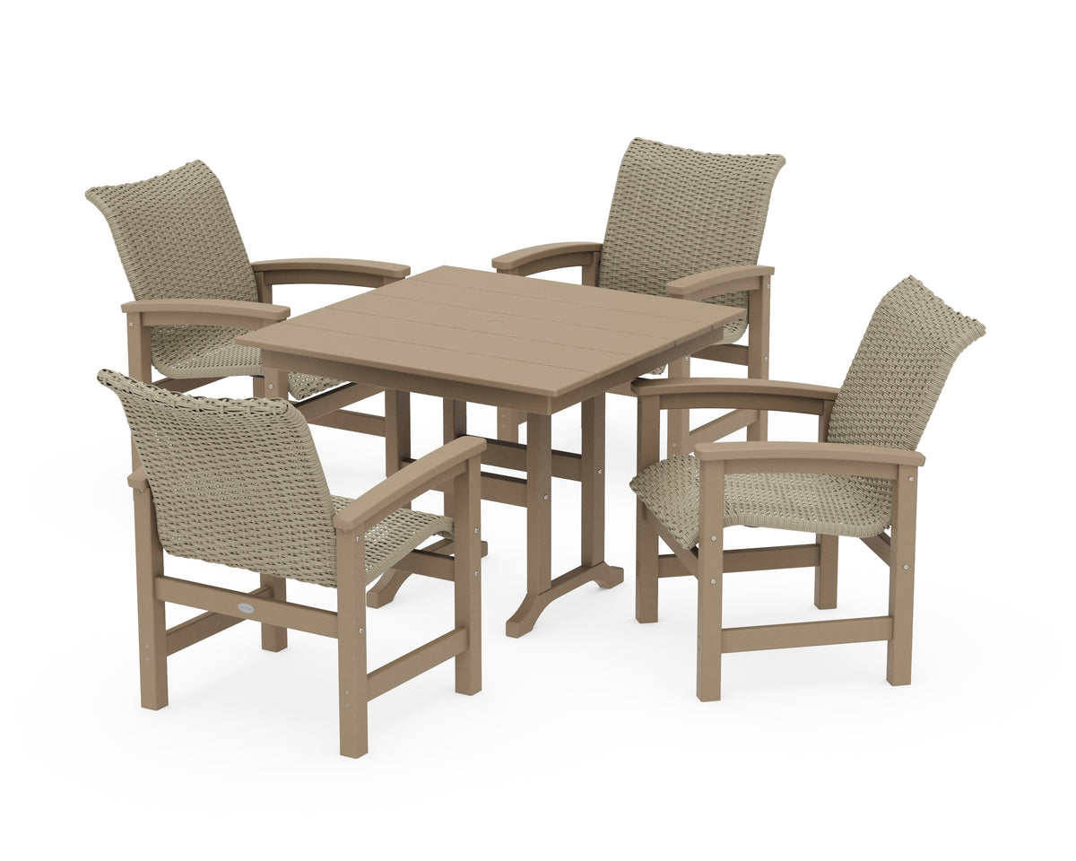 POLYWOOD Coastal Woven 5-Piece Farmhouse Dining Set in Vintage Sahara / Dune Grass