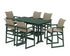 POLYWOOD EDGE Woven Arm Chair 7-Piece Farmhouse Bar Set with Trestle Legs in Green / Dune Grass