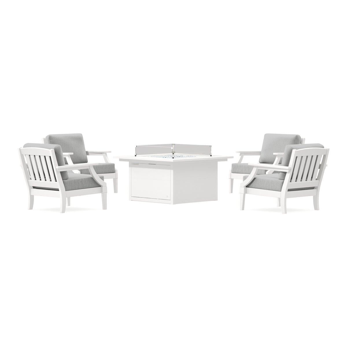POLYWOOD PW Designer Series Estate 5-Piece Lounge Fire Table Set in Vintage White / Granite