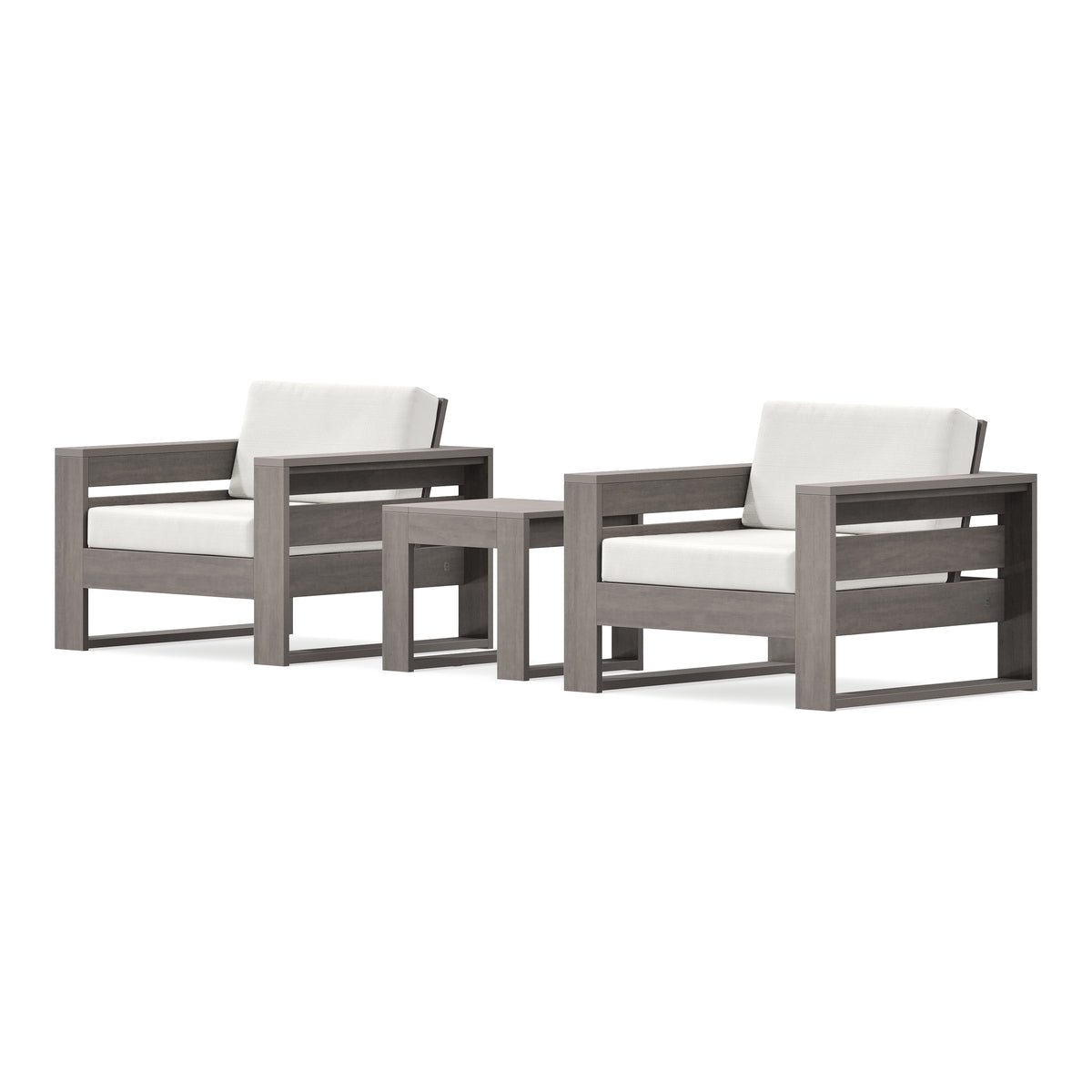 POLYWOOD PW Designer Series Latitude 3-Piece Lounge Chair Set in Driftwood / Natural Linen
