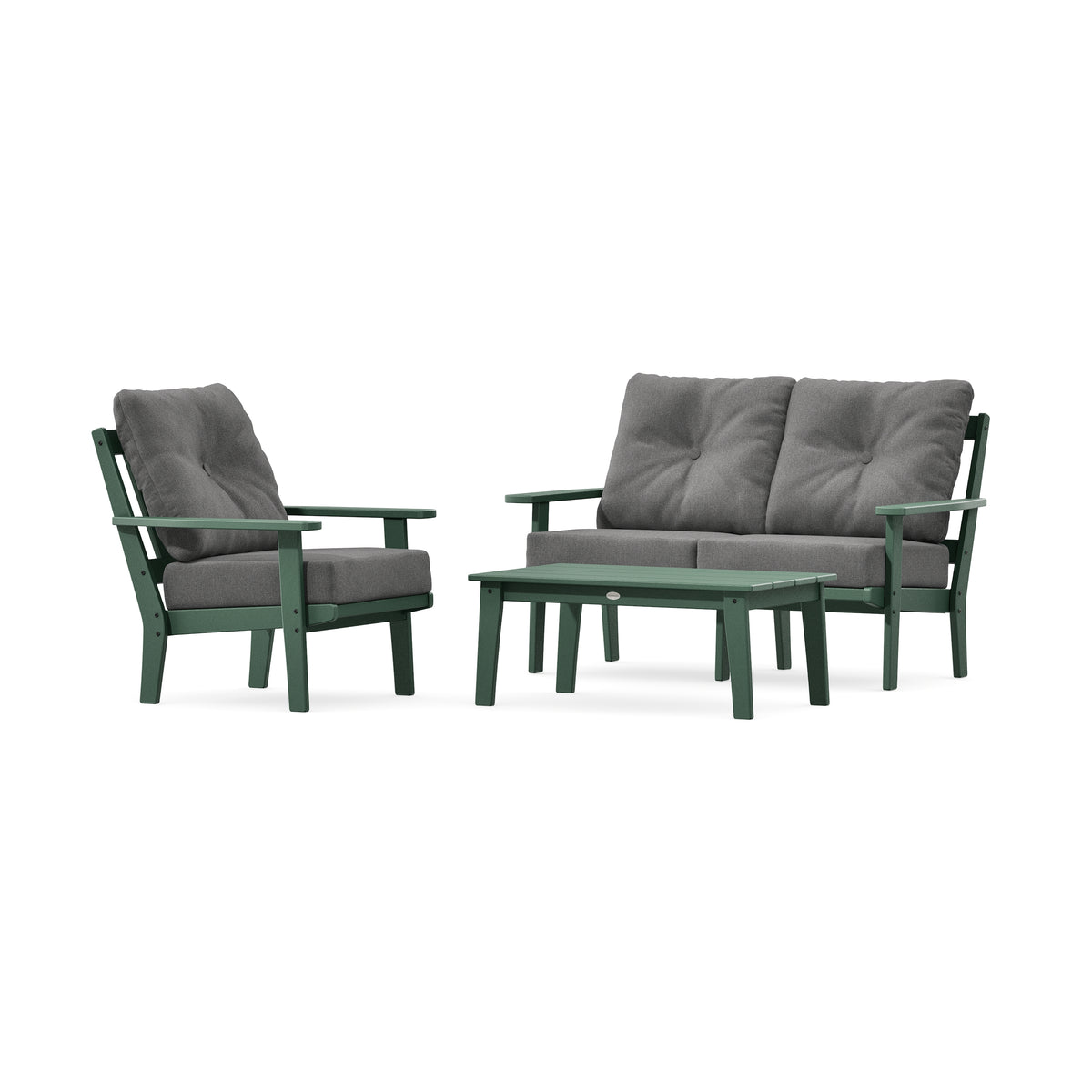 POLYWOOD Oxford 3-Piece Deep Seating Set with Loveseat in Green