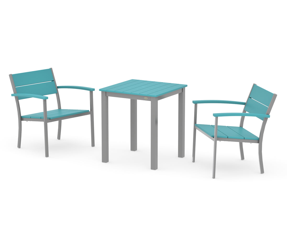 POLYWOOD Main Street 3-Piece Square Dining Set in Silver / Aruba