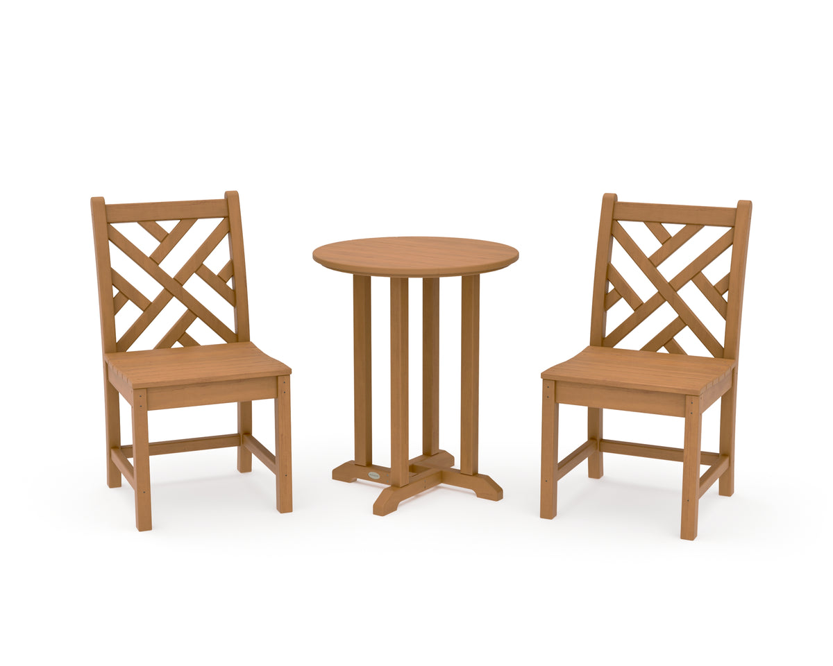 POLYWOOD Chippendale Side Chair 3-Piece Round Bistro Dining Set in Natural