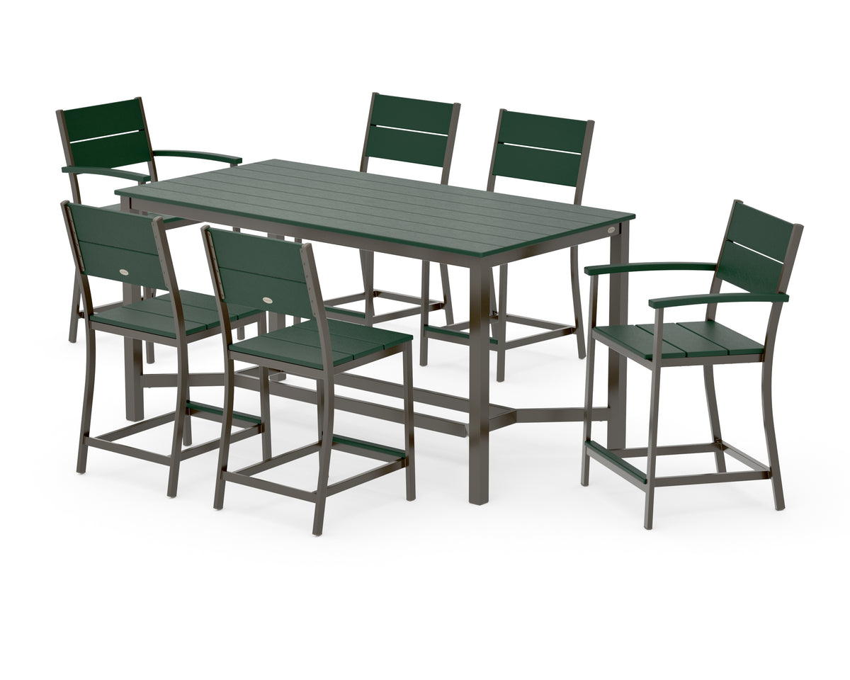 POLYWOOD Main Street 7-Piece Counter Set in Bronze / Green