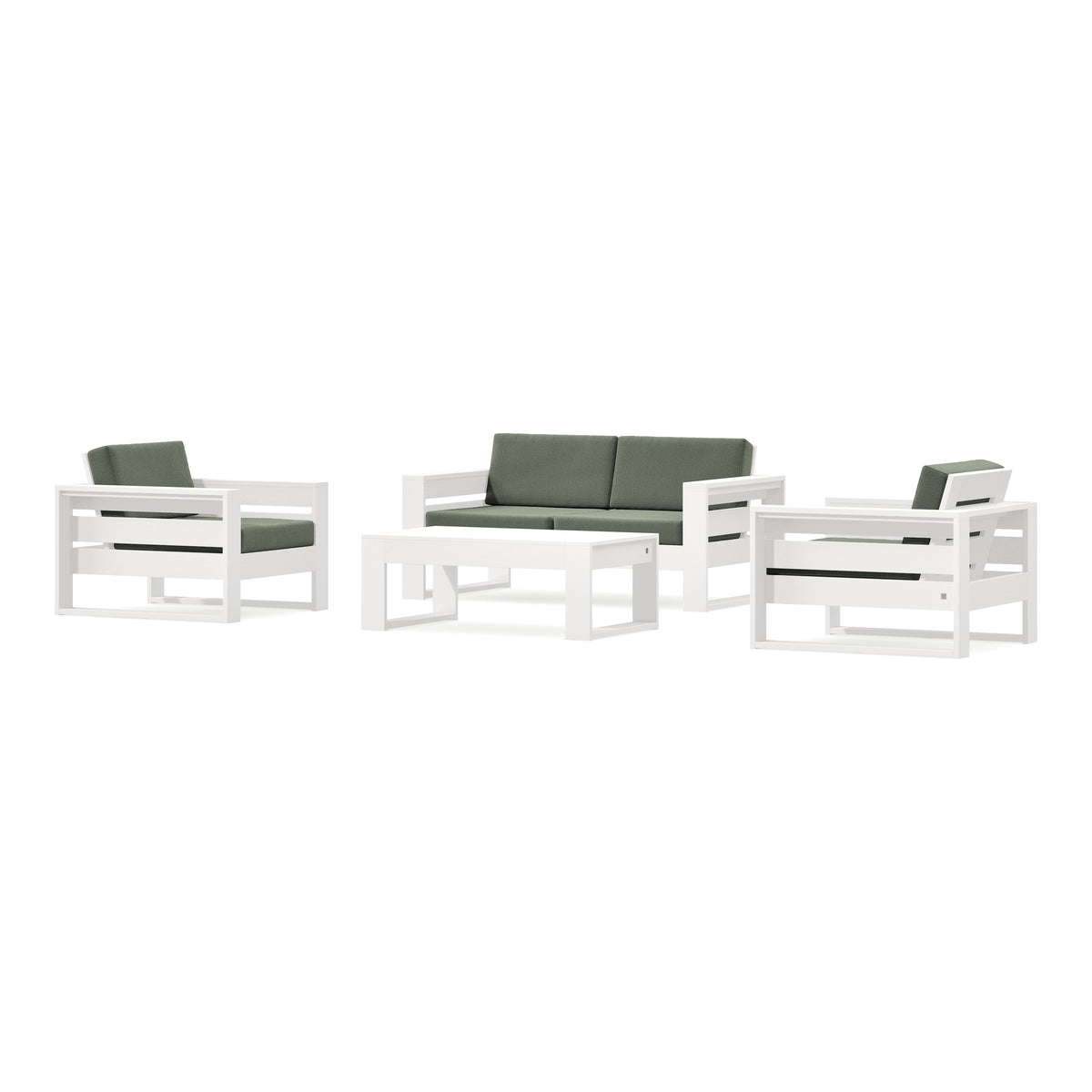 POLYWOOD PW Designer Series Latitude 4-Piece Lounge Loveseat Set in Vintage White / Cast Sage