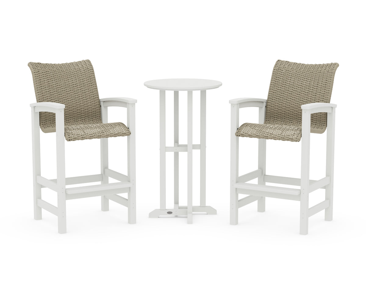 POLYWOOD Coastal Woven 3-Piece Farmhouse Bar Set in White / Dune Grass