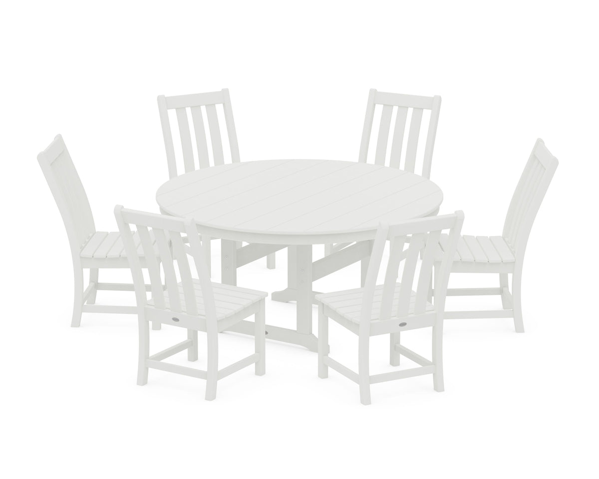POLYWOOD Vineyard 7-Piece Side Chair Round Farmhouse Dining Set in Vintage White