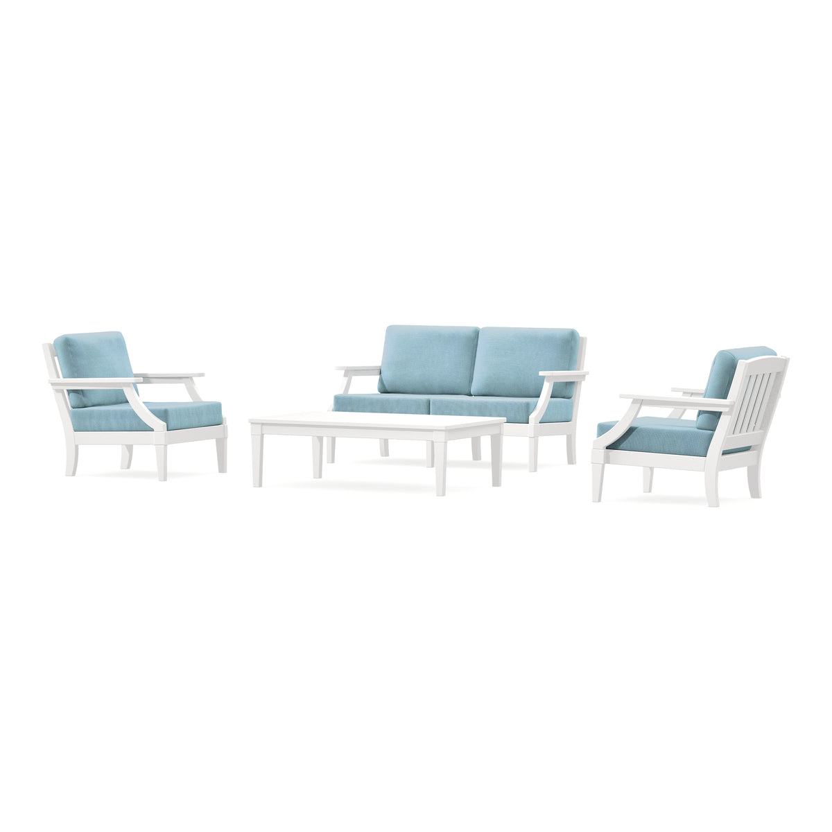 POLYWOOD PW Designer Series Estate Lounge 4-Piece Loveseat Set in Vintage White / Lattice Sky Blue