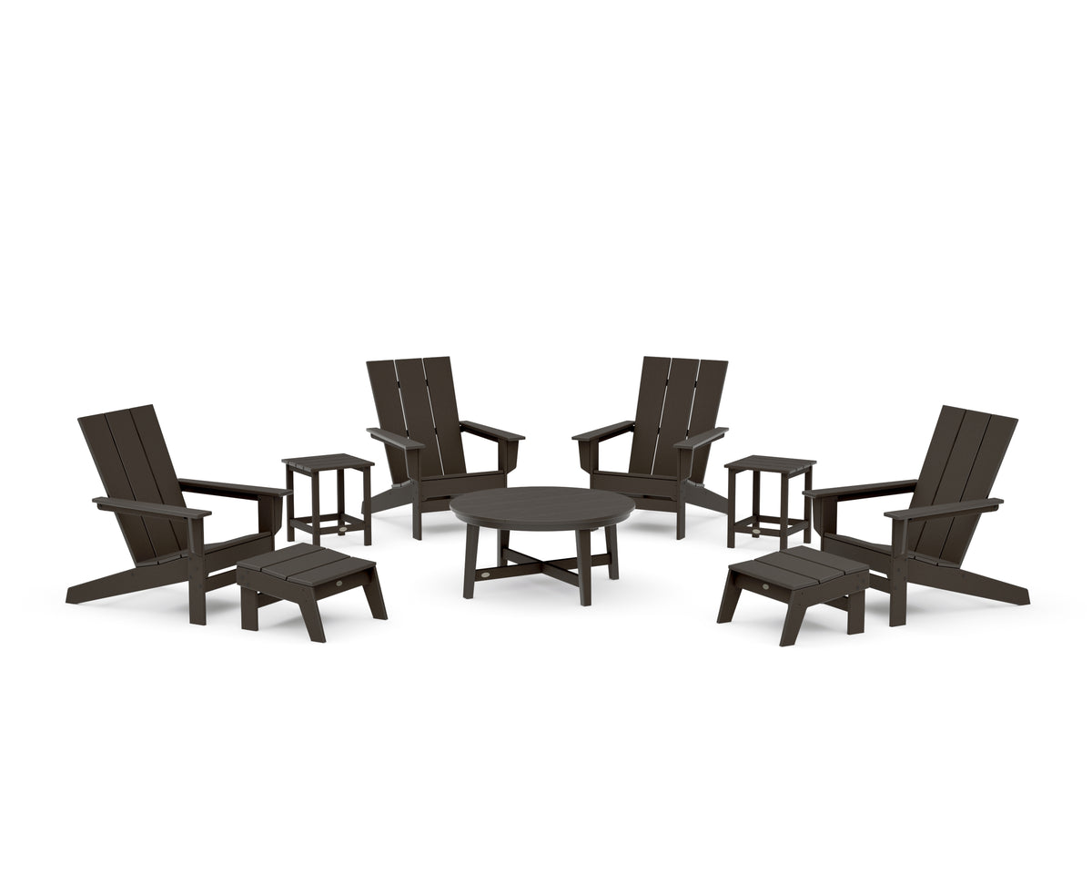 POLYWOOD Modern Studio Adirondack 9-Piece Conversation Set in Vintage Coffee