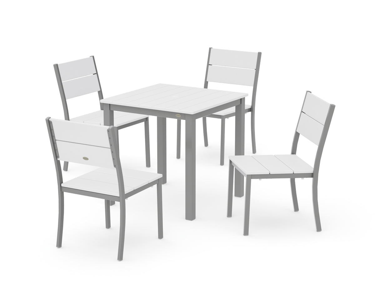 POLYWOOD Main Street 5-Piece Square Dining Set- Small in Silver / White
