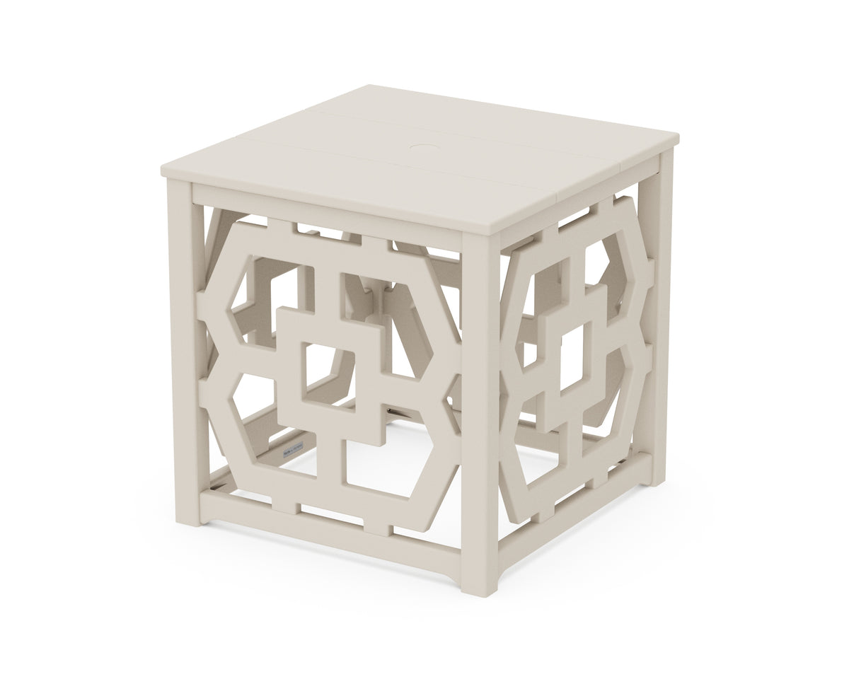 POLYWOOD Chinoiserie Umbrella Stand Accent Table in Sand