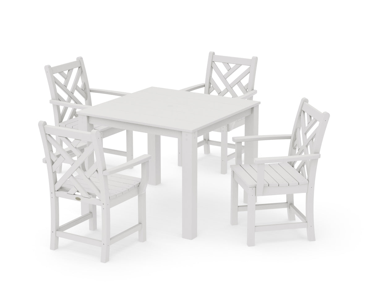 POLYWOOD Chippendale 5-Piece Parsons Dining Set in Vintage White