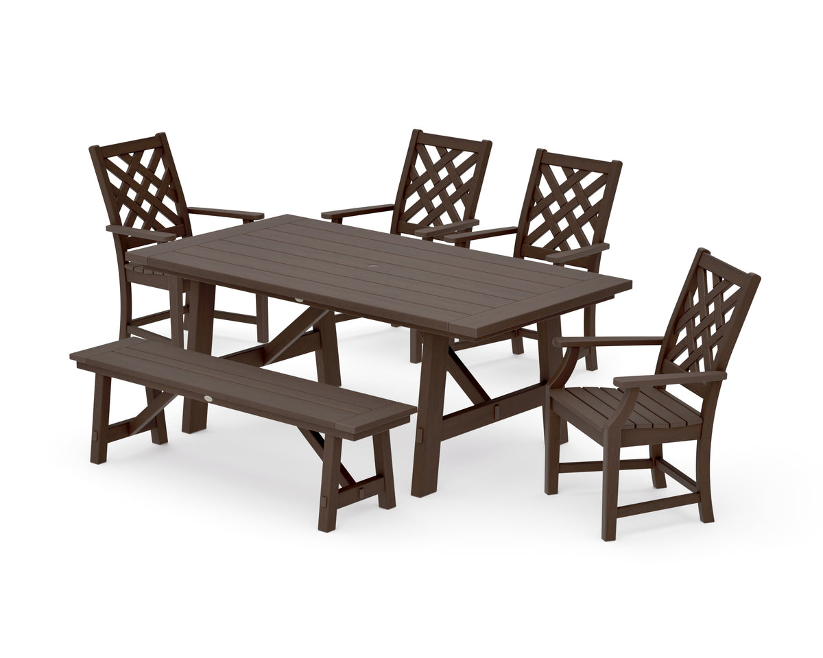 POLYWOOD Wovendale 6-Piece Rustic Farmhouse Dining Set with Bench in Kona