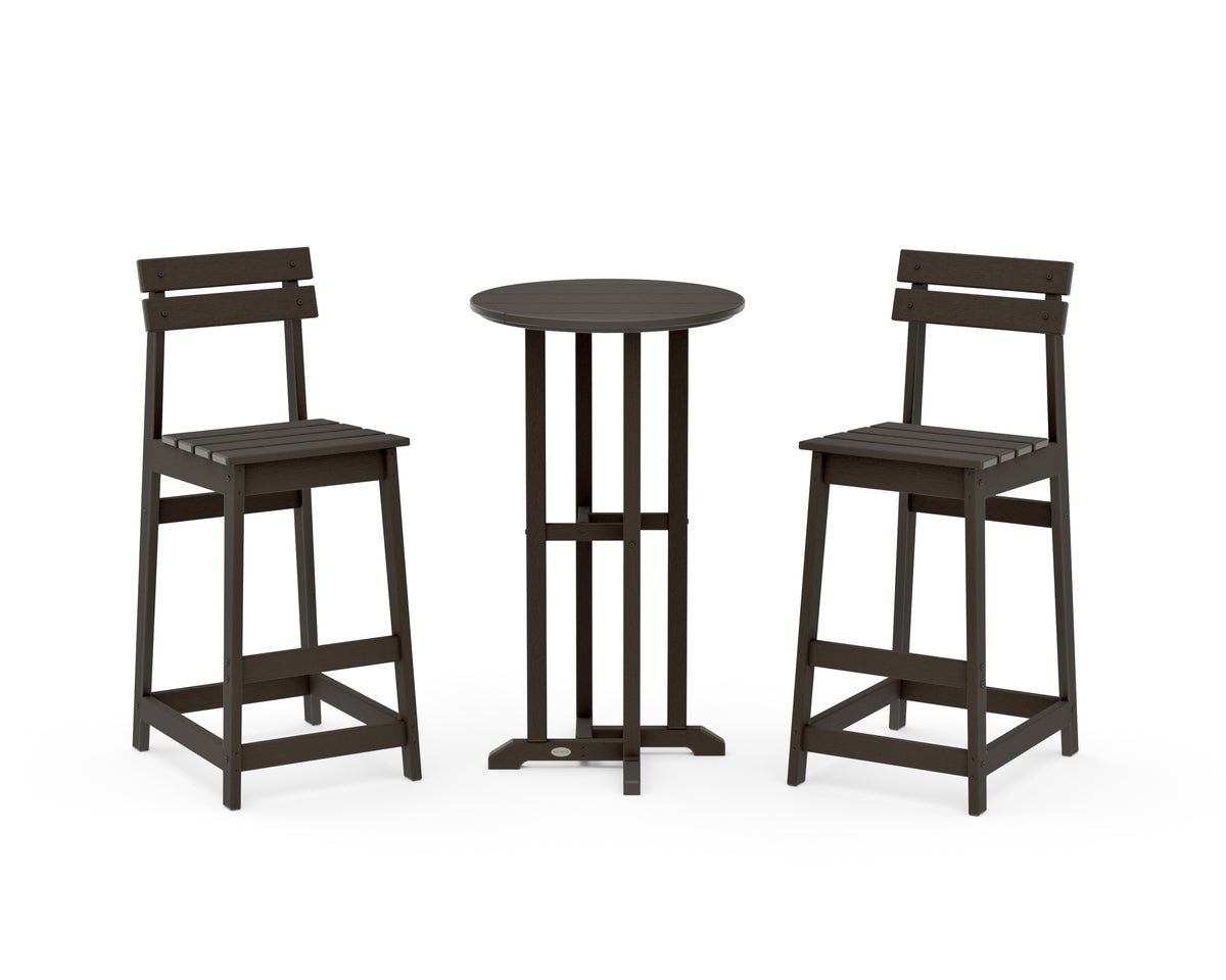 POLYWOOD Modern Studio Plaza Bar Chair 3-Piece Bistro Set in Vintage Coffee