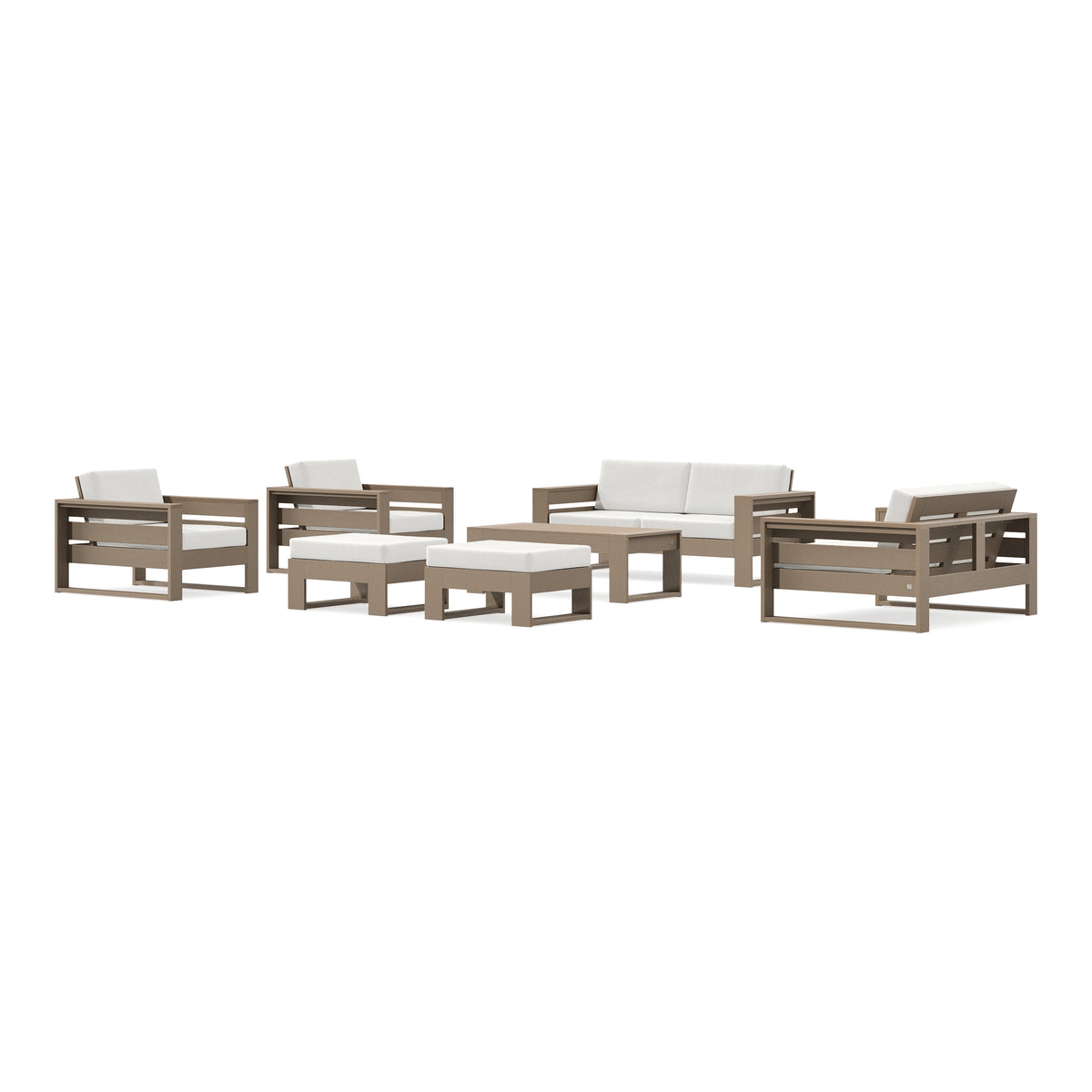 POLYWOOD PW Designer Series Latitude 7-Piece Lounge Loveseat Set in Vintage Sahara / Natural Linen