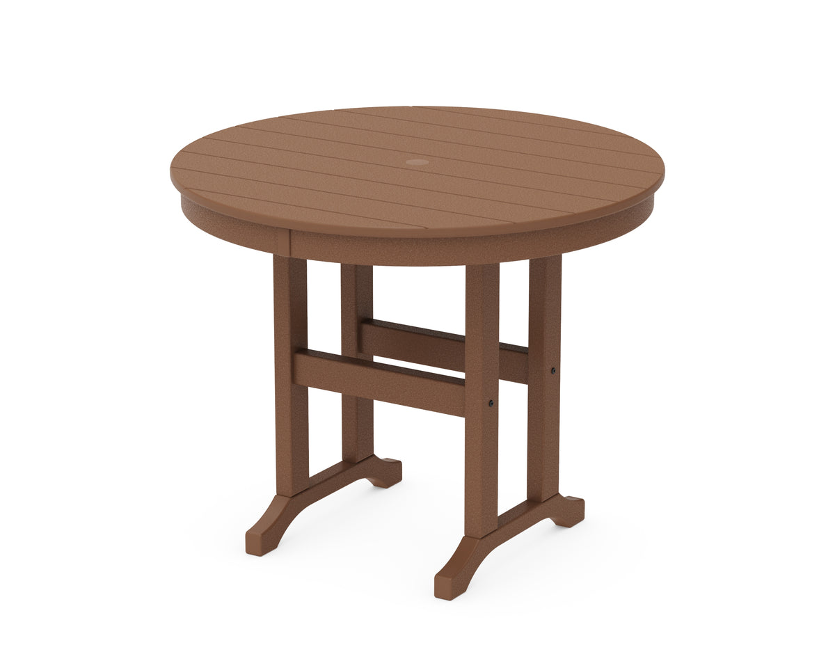 POLYWOOD 36" Round Farmhouse Dining Table in Teak