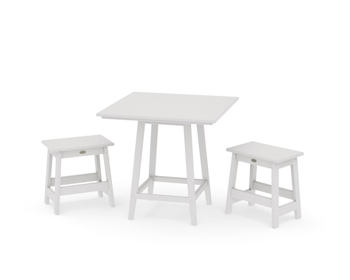 POLYWOOD Modern Studio Stool 3-Piece Square Bistro Set in Vintage White