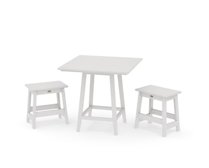 POLYWOOD Modern Studio Stool 3-Piece Square Bistro Set in Vintage White