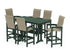 POLYWOOD Coastal Woven High-Back Arm Chair 7-Piece Farmhouse Bar Set with Trestle Legs in Green / Dune Grass