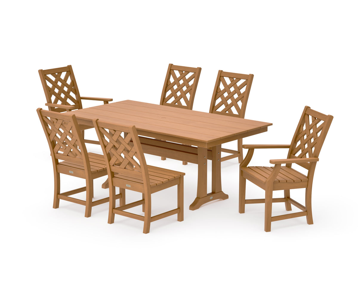 POLYWOOD Wovendale 7-Piece Farmhouse Dining Set with Trestle Legs in Natural