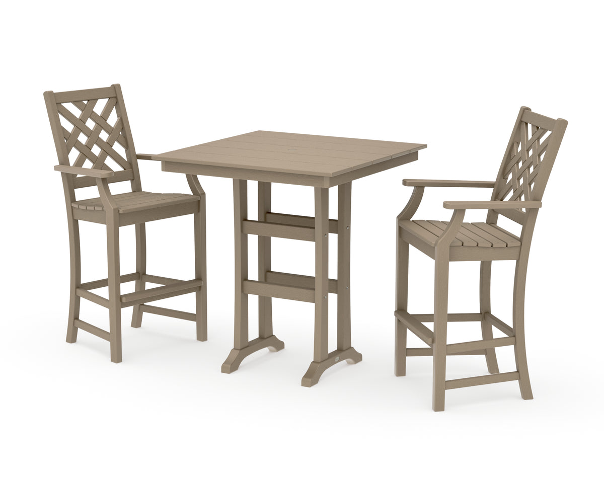 POLYWOOD Country Living Wovendale 3-Piece Farmhouse Bar Set with Trestle Legs in Vintage Sahara