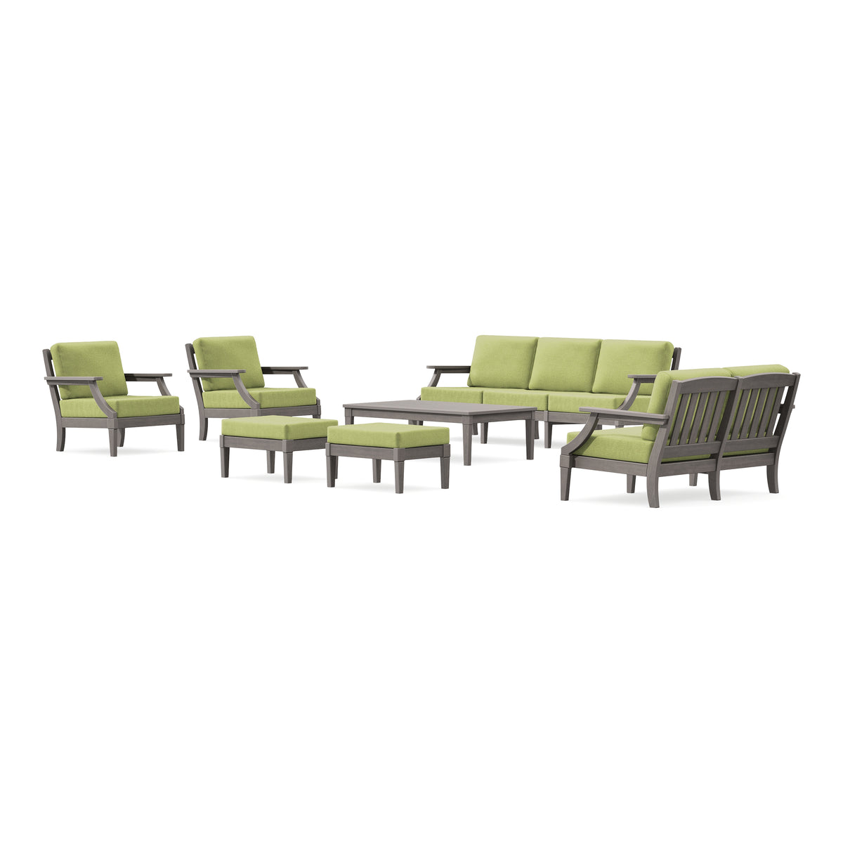 POLYWOOD PW Designer Series Estate 7-Piece Lounge Sofa Set in Driftwood / Chartreuse Boucle