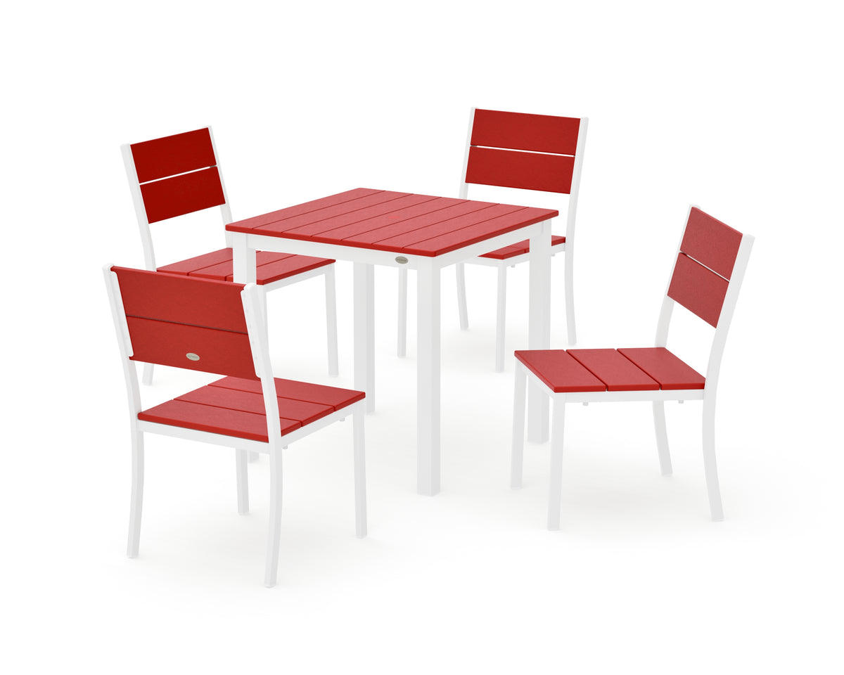 POLYWOOD Main Street 5-Piece Square Dining Set- Small in White / Sunset Red