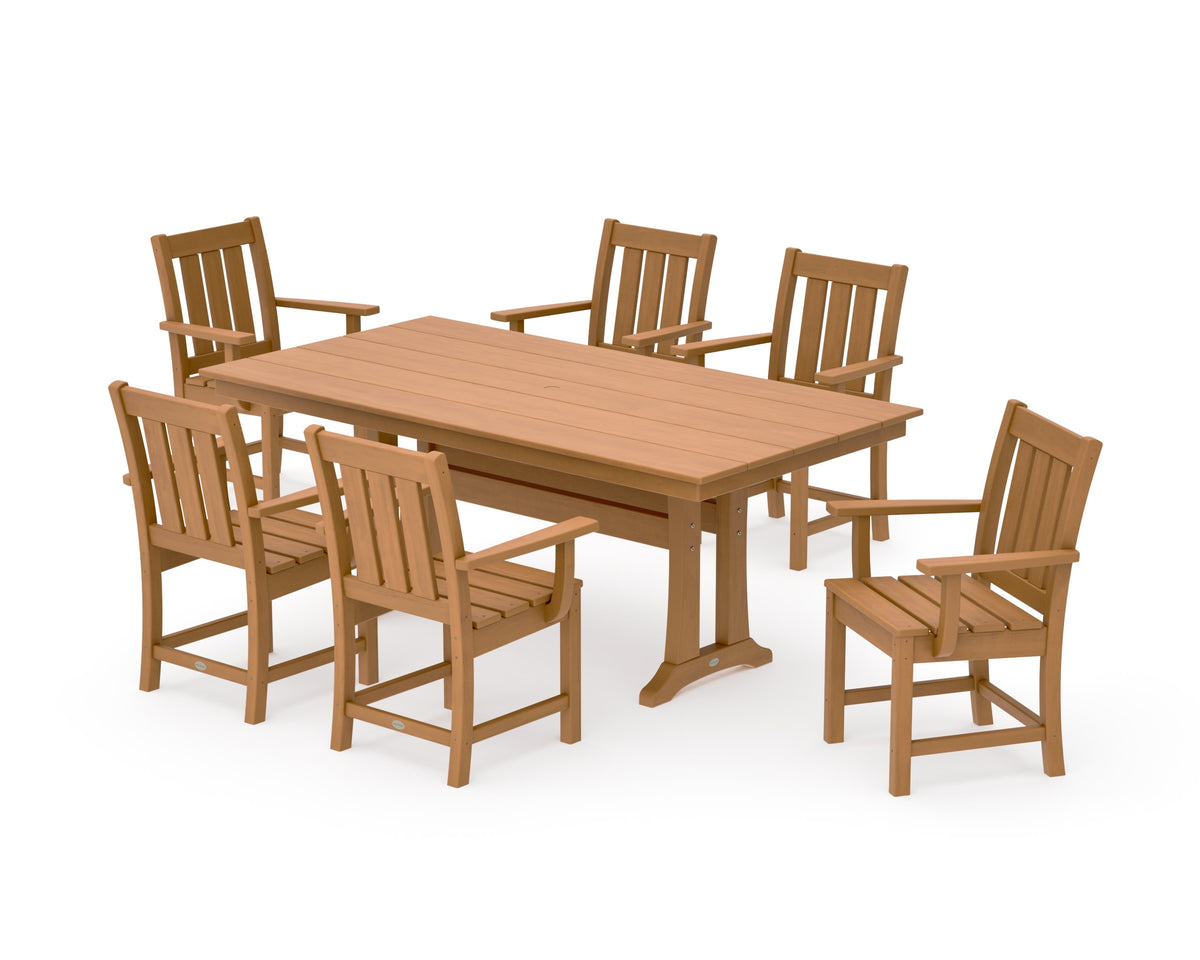 POLYWOOD Oxford Arm Chair 7-Piece Farmhouse Dining Set with Trestle Legs in Natural
