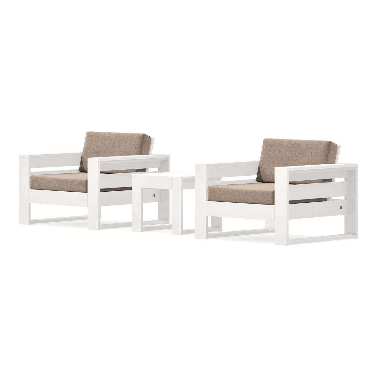 POLYWOOD PW Designer Series Latitude 3-Piece Lounge Chair Set in Vintage White / Spiced Burlap