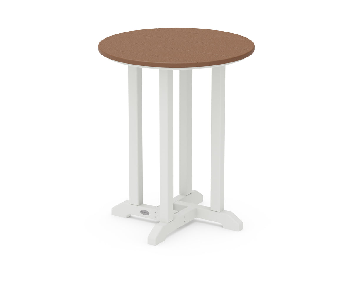POLYWOOD Contempo 24" Round Dining Table in White / Teak