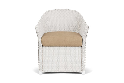 Lloyd Flanders Weekend Retreat Dining Armchair in White with Hayden Sand fabric