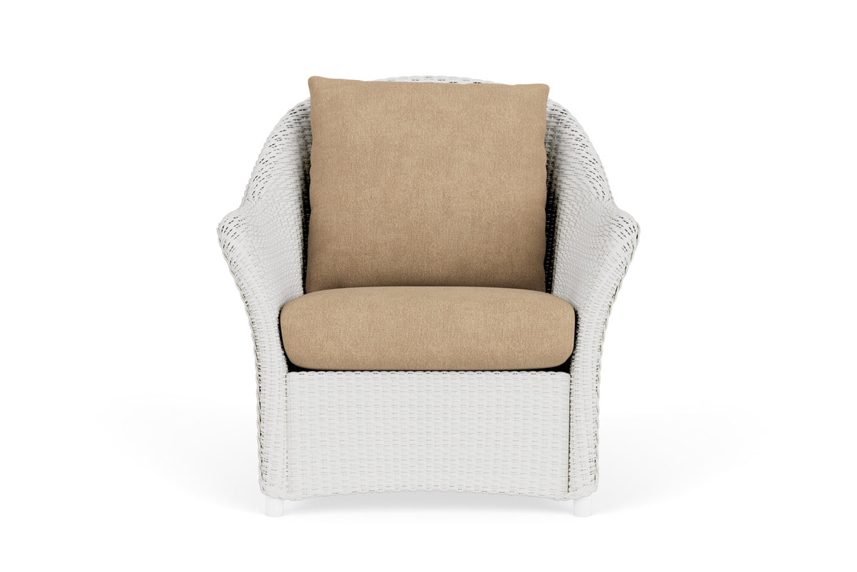 Lloyd Flanders Weekend Retreat Lounge Chair in Matte White with Hayden Sand fabric