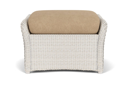 Lloyd Flanders Weekend Retreat Woven Ottoman in Antique White with Hayden Sand fabric