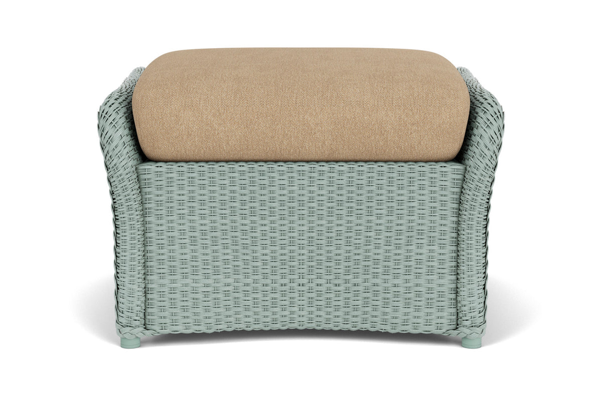 Lloyd Flanders Weekend Retreat Woven Ottoman in Sea Glass with Hayden Sand fabric