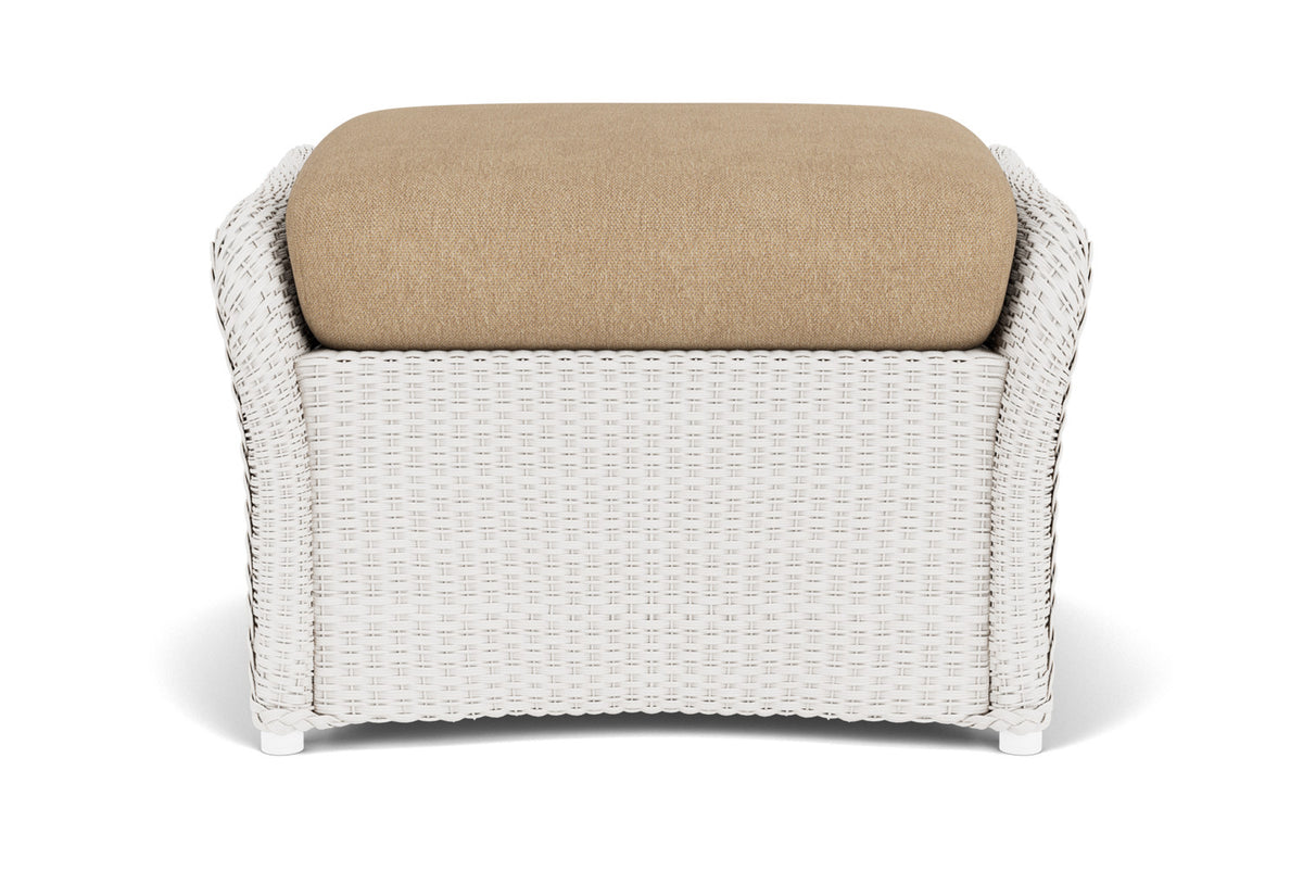 Lloyd Flanders Weekend Retreat Woven Ottoman in White with Hayden Sand fabric