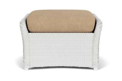 Lloyd Flanders Weekend Retreat Woven Ottoman in Matte White with Hayden Sand fabric