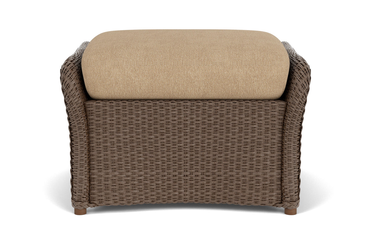 Lloyd Flanders Weekend Retreat Woven Ottoman in Bark with Hayden Sand fabric