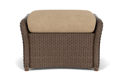 Lloyd Flanders Weekend Retreat Woven Ottoman in Bark with Hayden Sand fabric