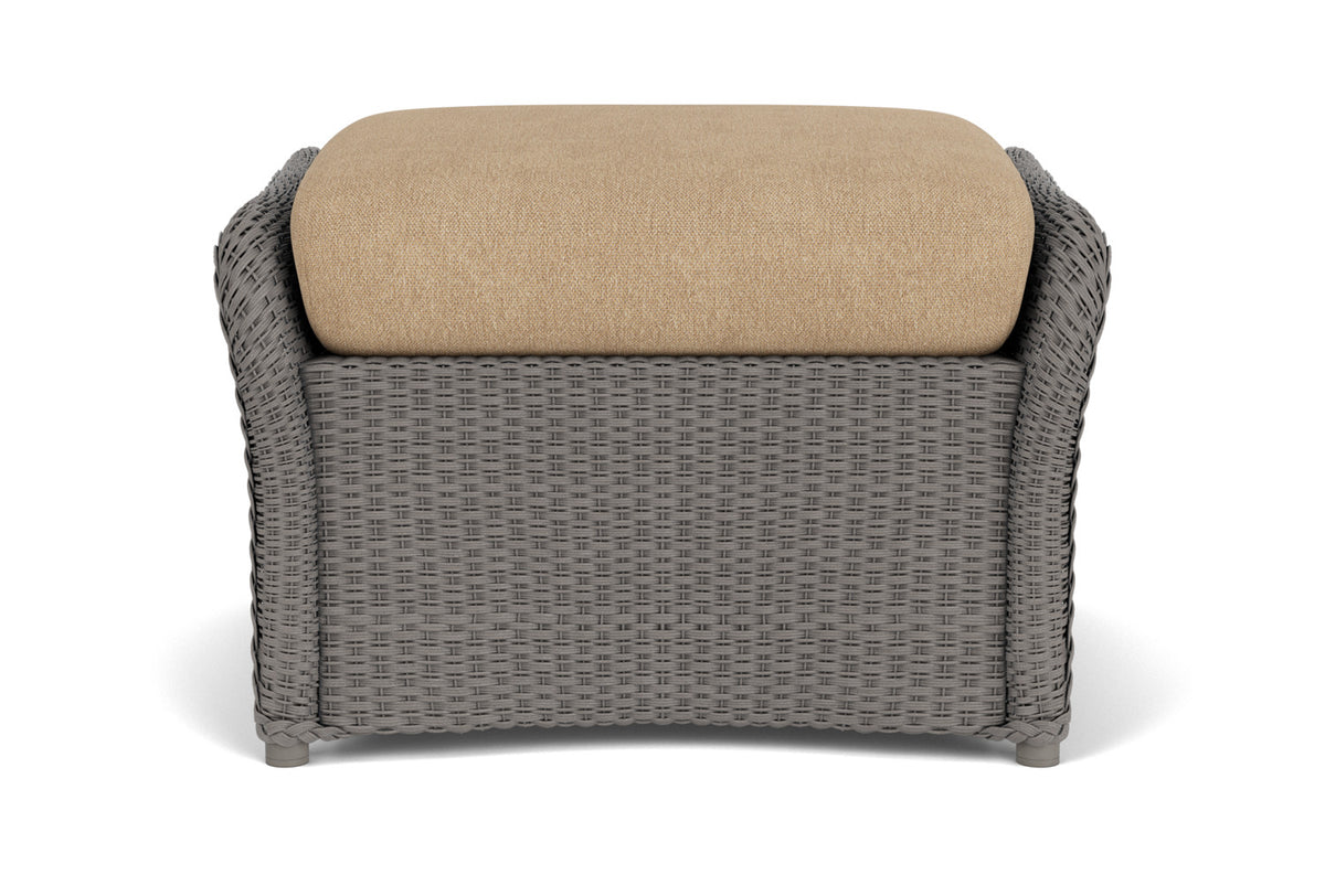 Lloyd Flanders Weekend Retreat Woven Ottoman in Pewter with Hayden Sand fabric