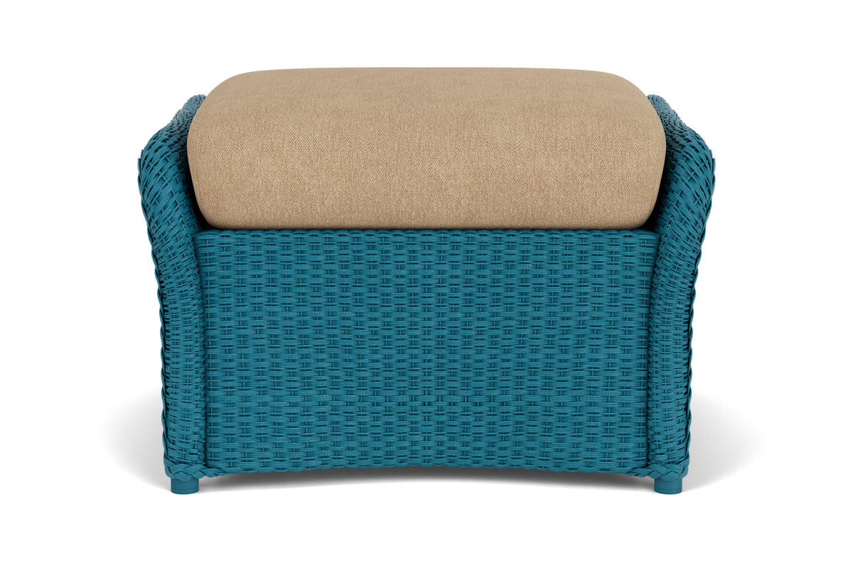 Lloyd Flanders Weekend Retreat Woven Ottoman in Peacock with Hayden Sand fabric