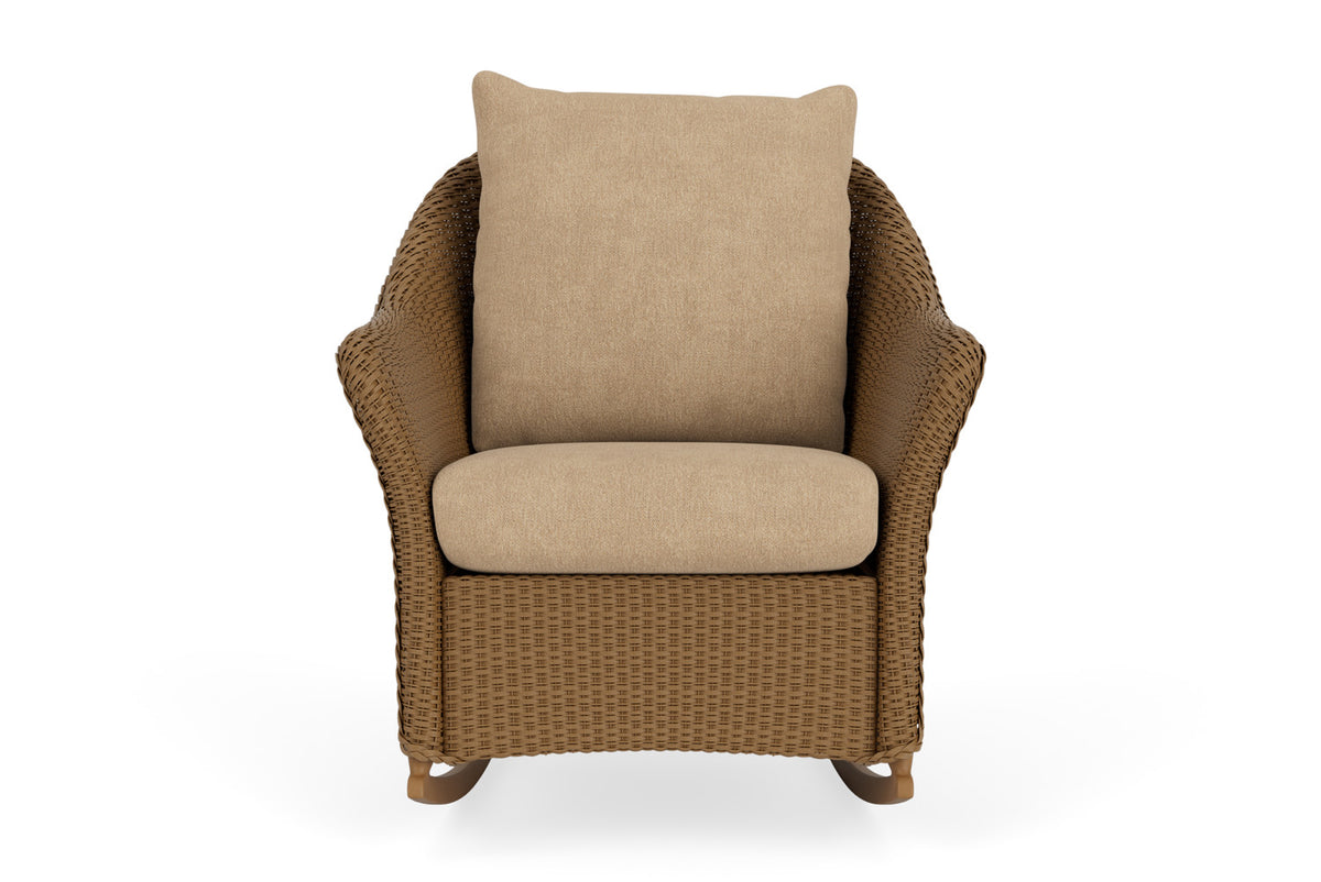 Lloyd Flanders Weekend Retreat Lounge Rocker in Hickory with Hayden Sand fabric