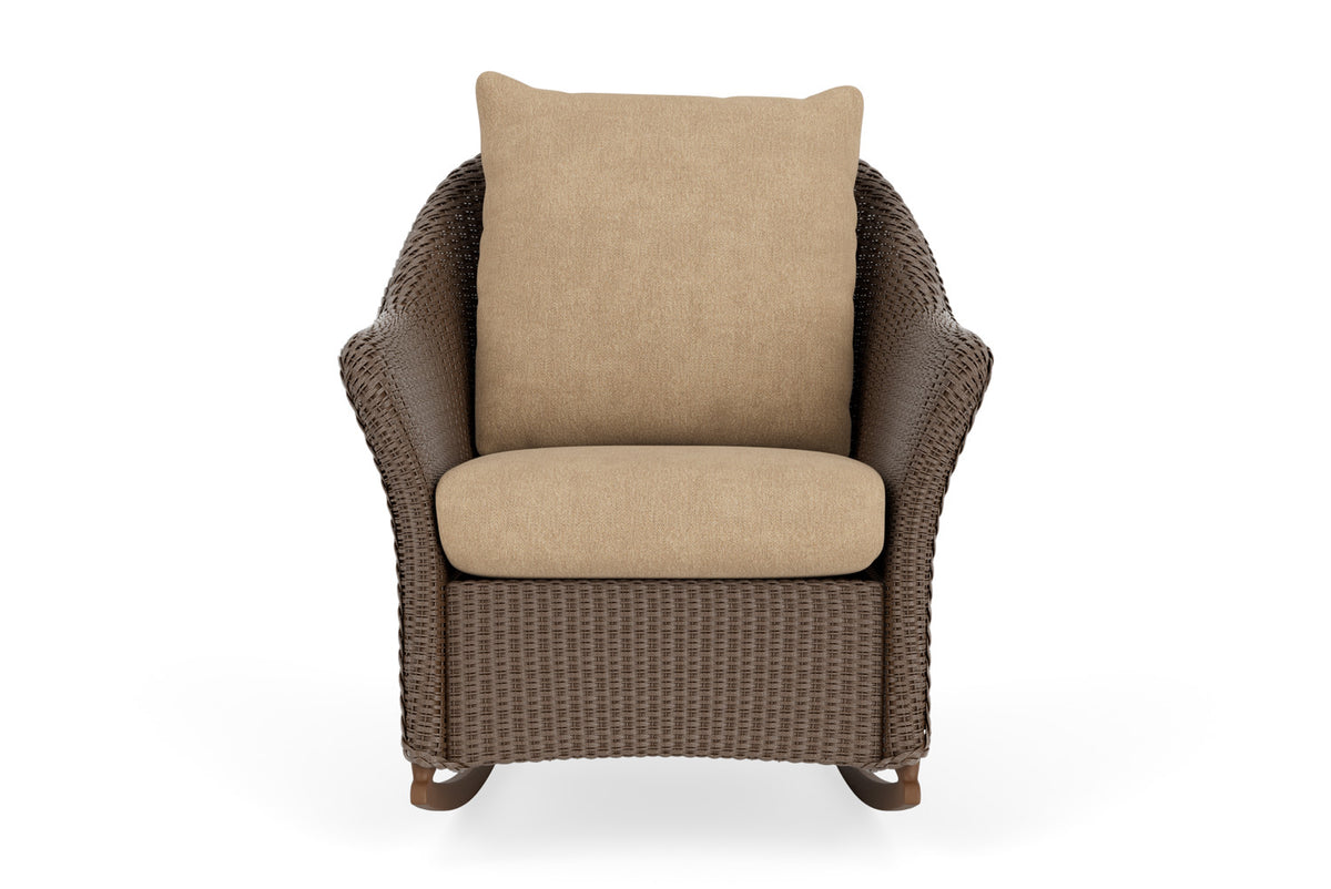 Lloyd Flanders Weekend Retreat Lounge Rocker in Bark with Hayden Sand fabric