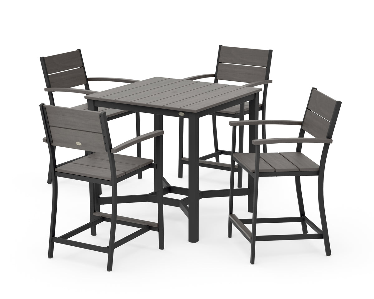 POLYWOOD Main Street 5-Piece Counter Set in Black / Driftwood